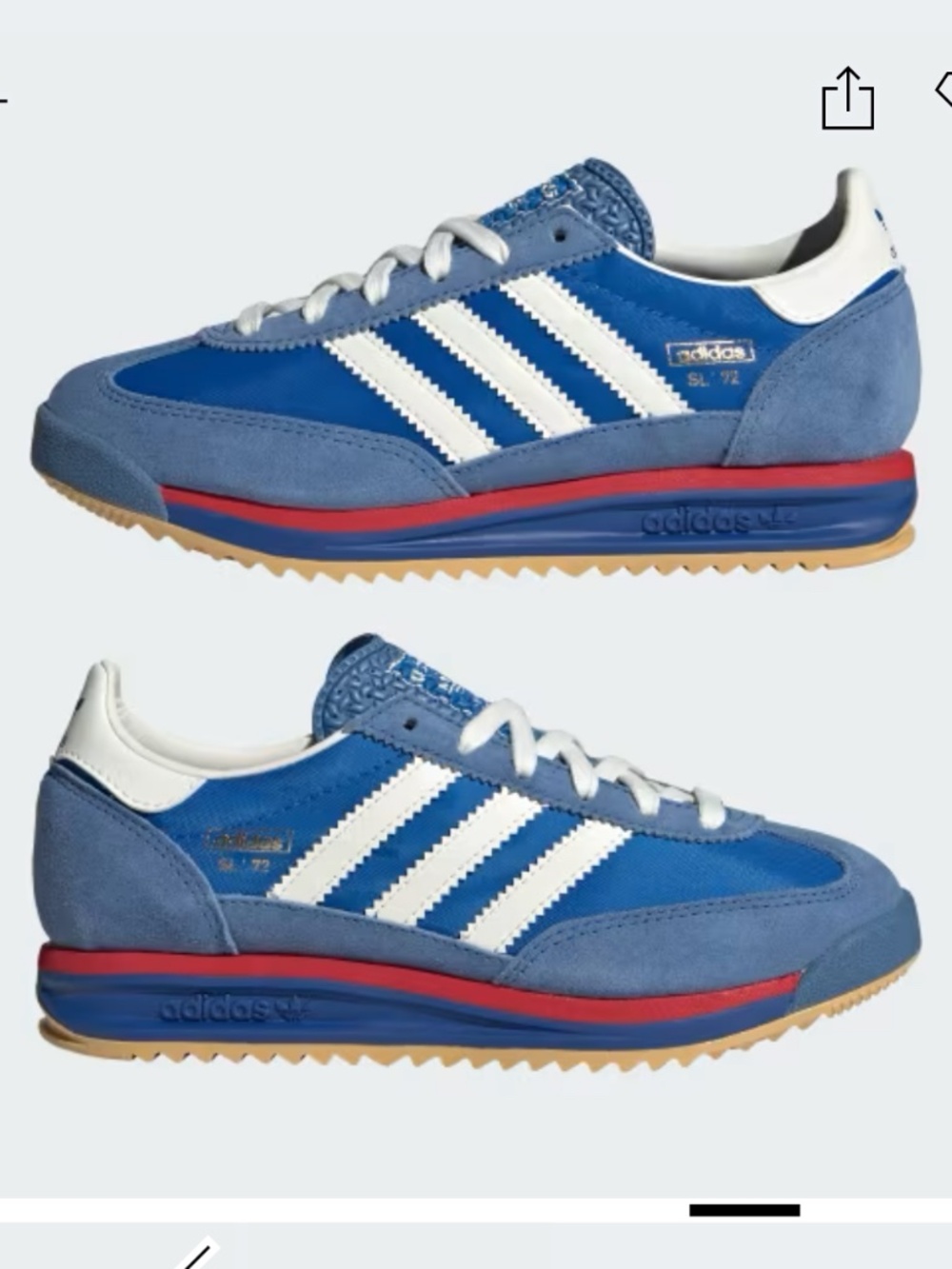 Blue Adidas 72 RS Shoes Kids New In Box
